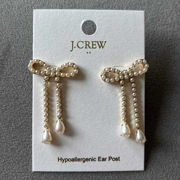 J. Crew Jewelry - J.CREW Pearl Bow Dangly Earrings NWT